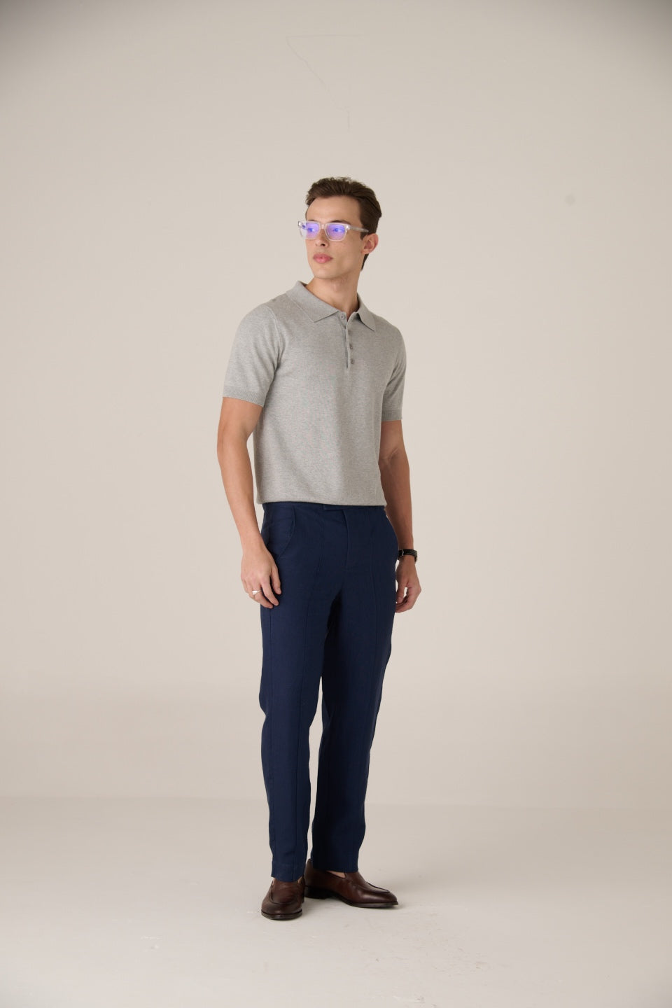 Linen Trousers Coastal Navy Blend Polo Stone grey