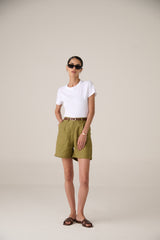 Linen Shorts - Women - Heritage Olive Ivory Reserve