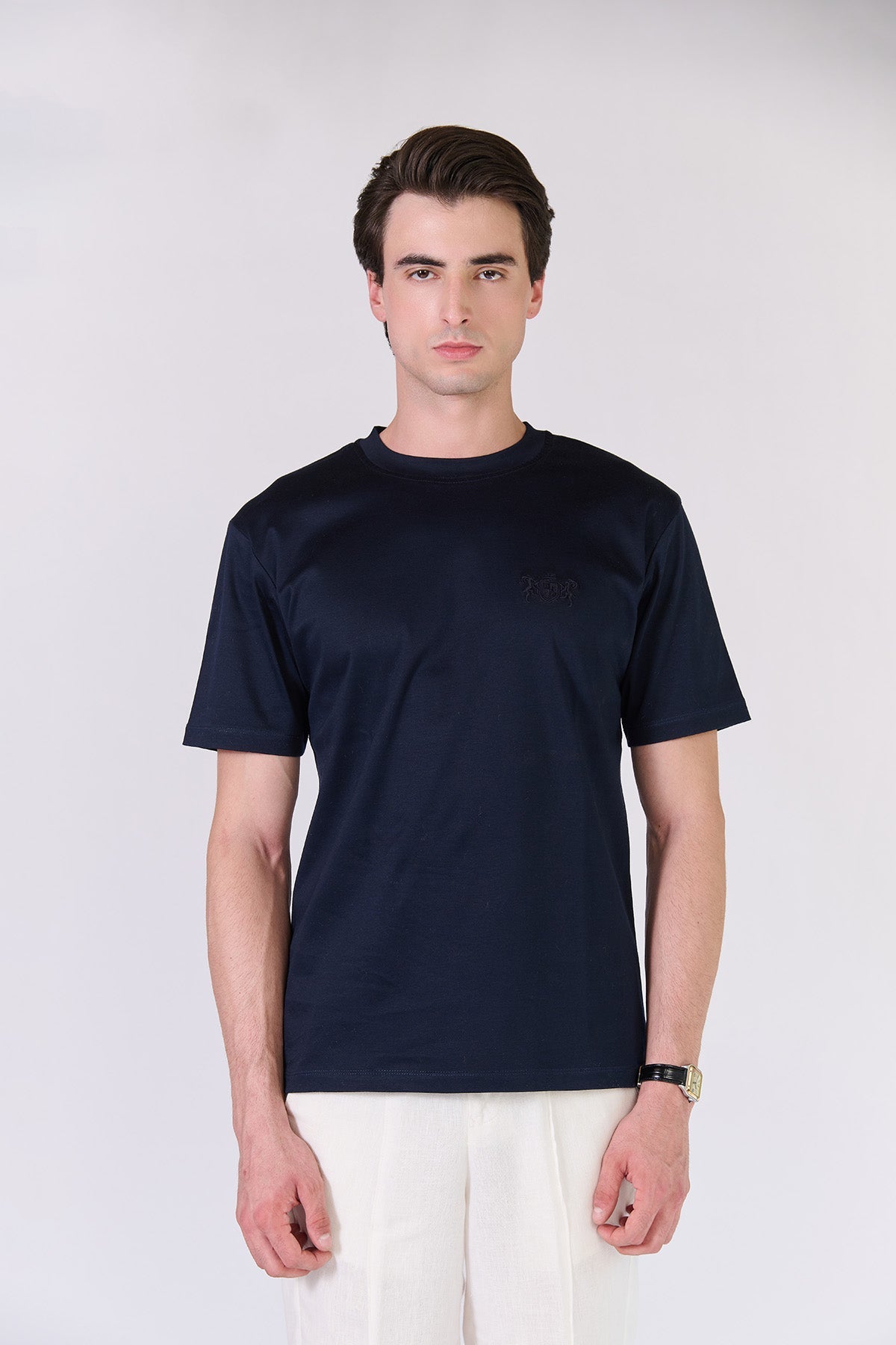 Monture Riviera Tee for men in midnight blue — Supima cotton silk-finished