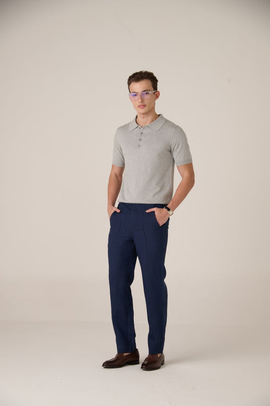 Linen Trousers Coastal Navy Blend Polo Stone grey