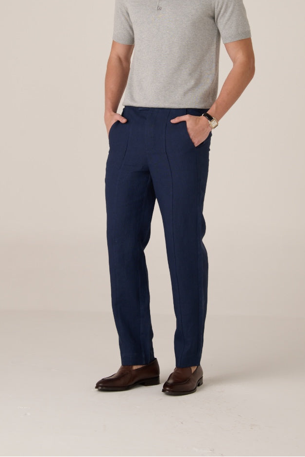 Linen Trousers Coastal Navy Blend Polo Stone grey