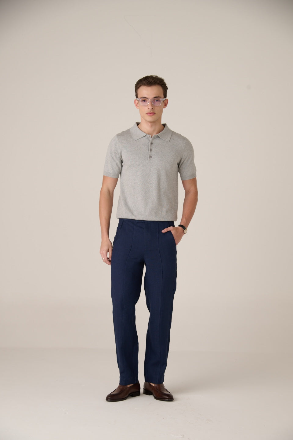 Linen Trousers Coastal Navy Blend Polo stone grey