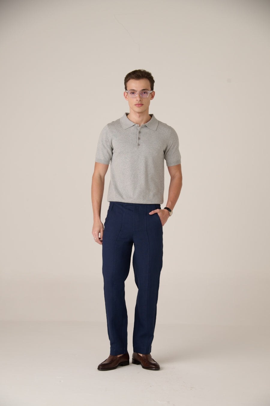 Linen Trousers Coastal Navy Blend Polo stone grey