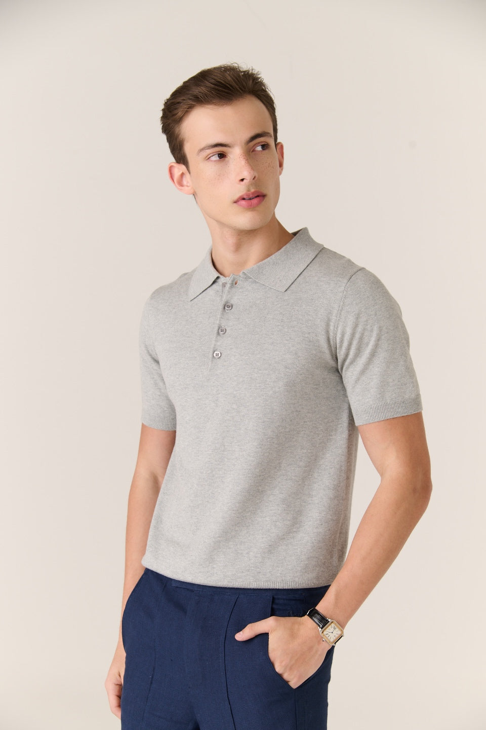 Linen Trousers Coastal Navy Blend Polo stone grey