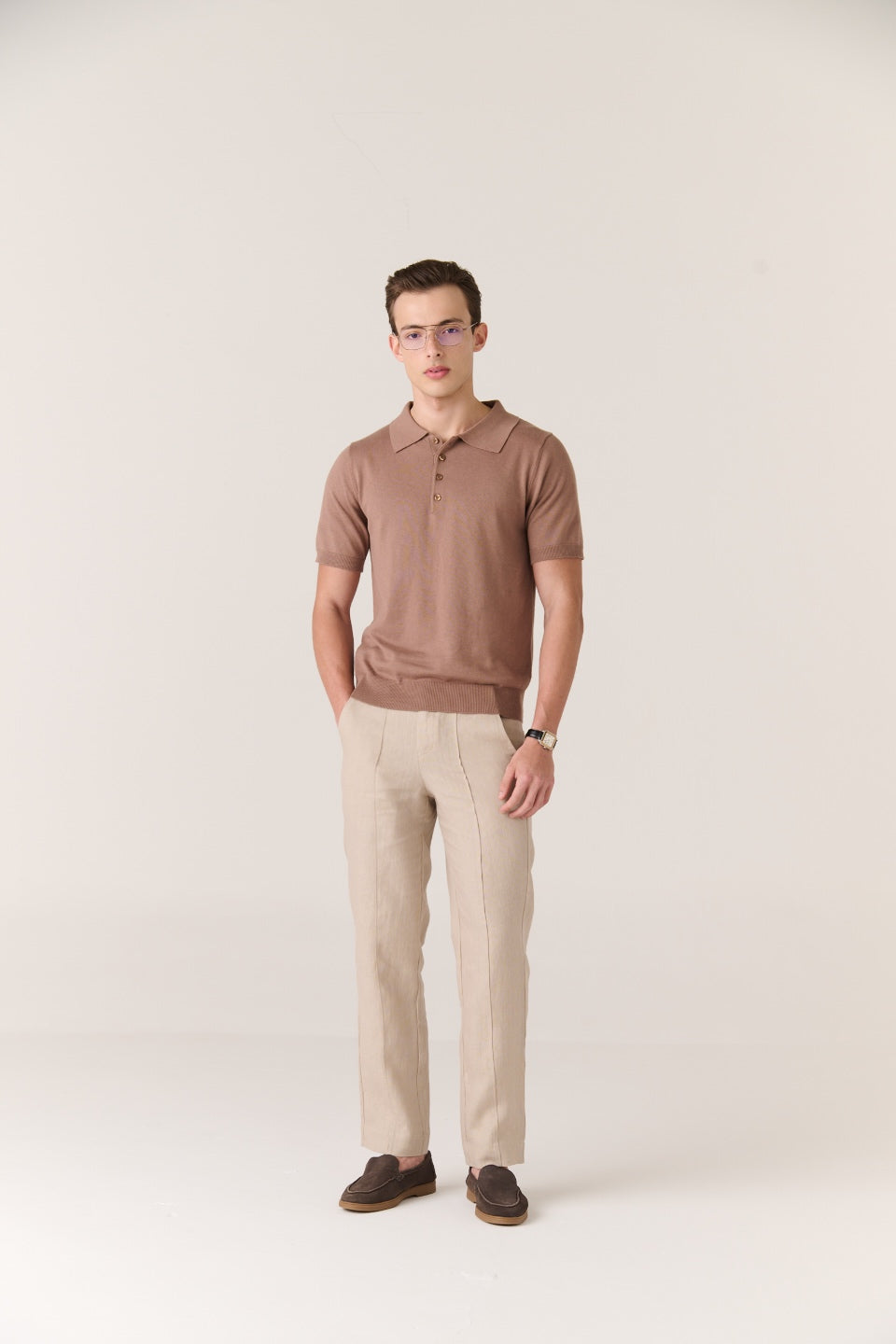 Linen Trousers Warm Khaki Blend Polo Sandstone grey