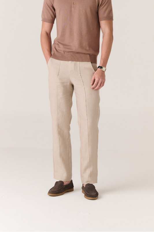 Linen Trousers Warm Khaki Blend Polo Sandstone grey