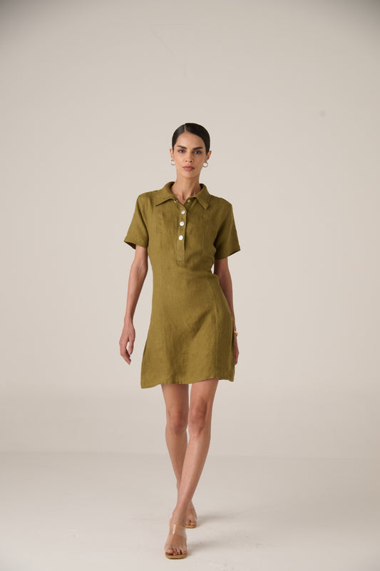 Linen Dress - Women - Heritage Olive