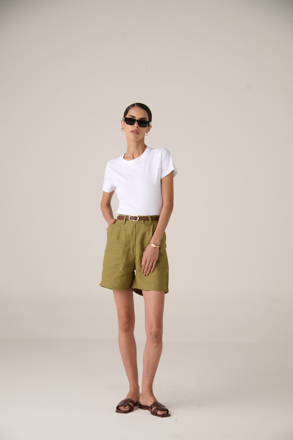  Linen Shorts - Women - Heritage Olive Ivory Reserve