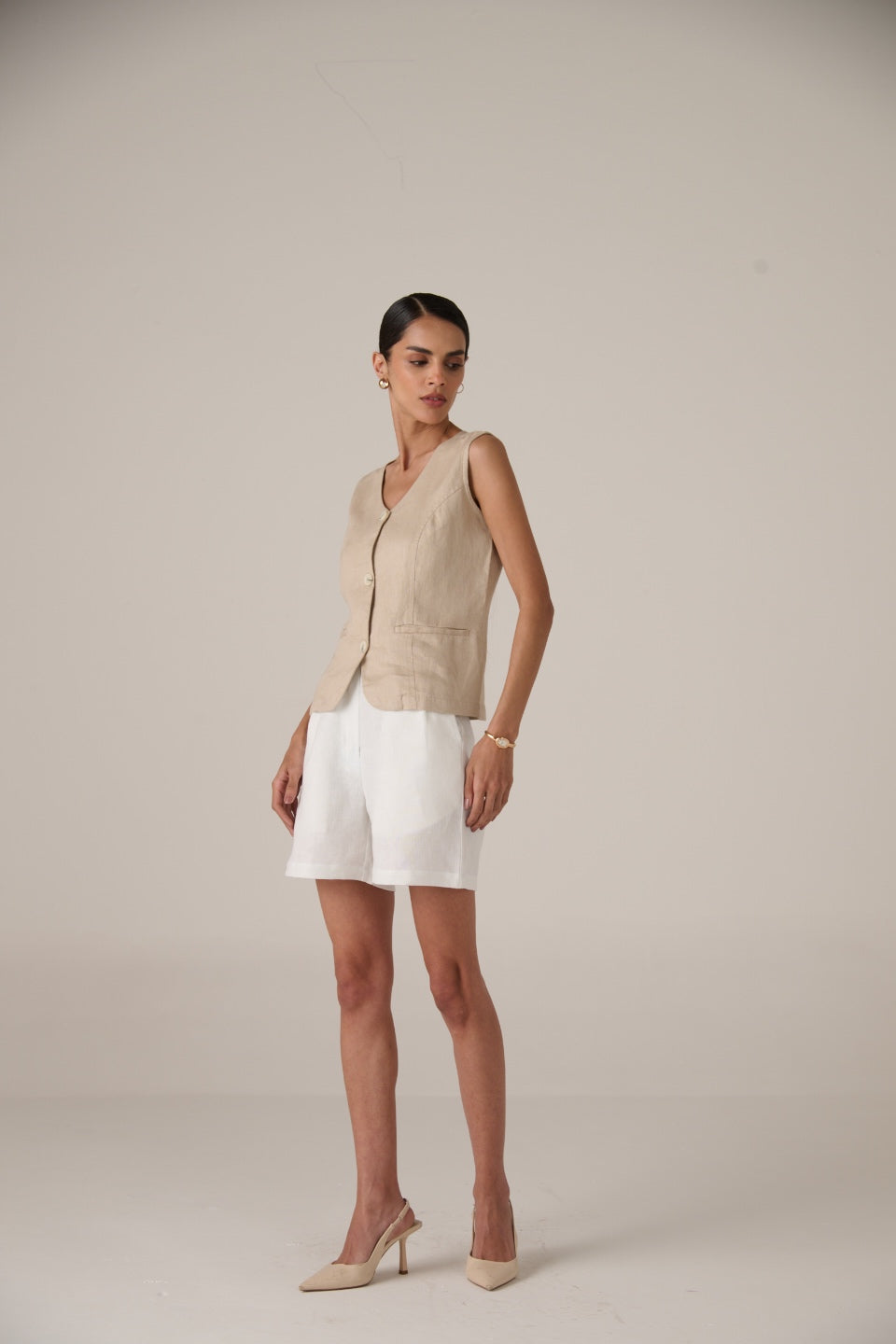 Linen Waistcoat Warm khaki