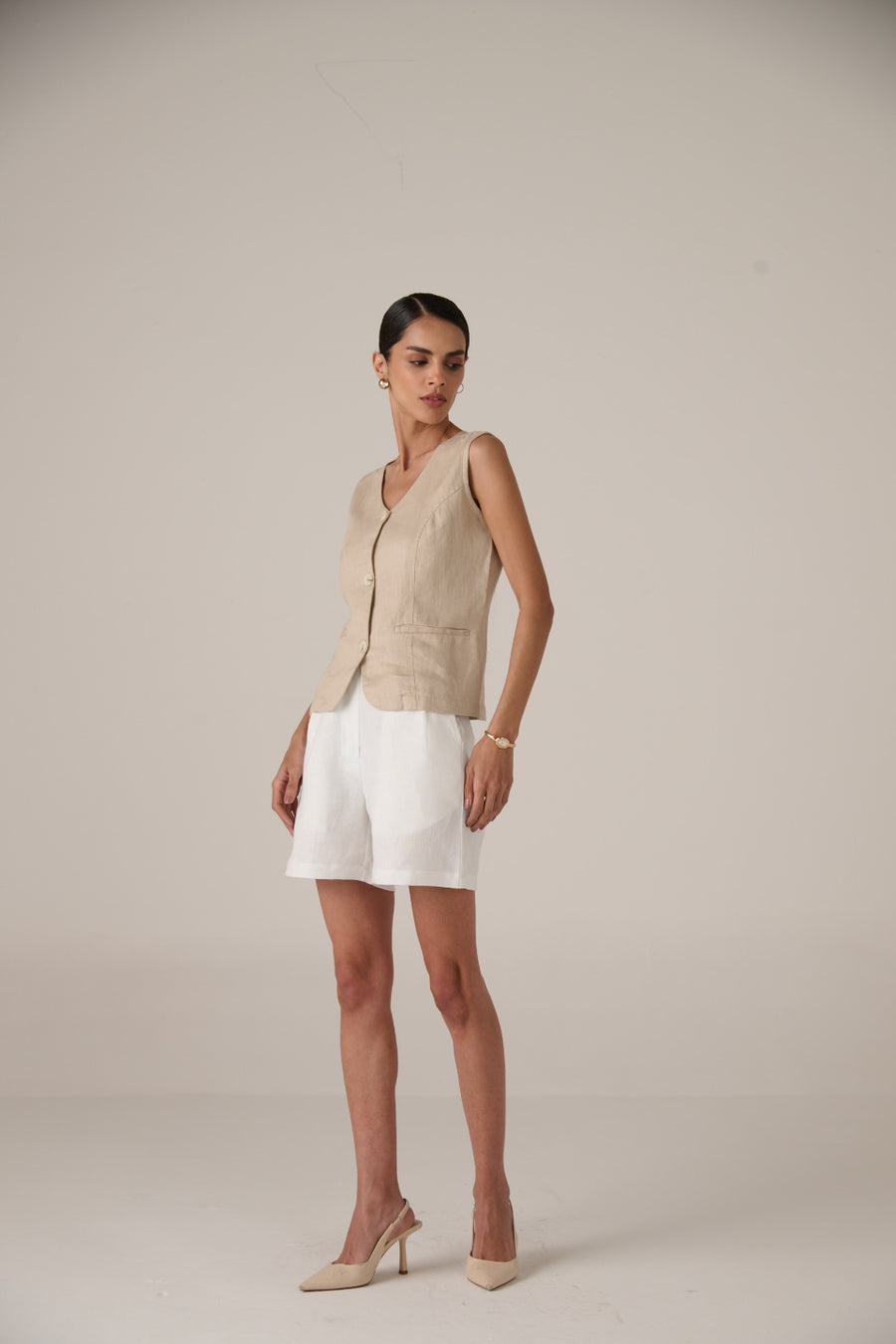 Linen Waistcoat Warm khaki