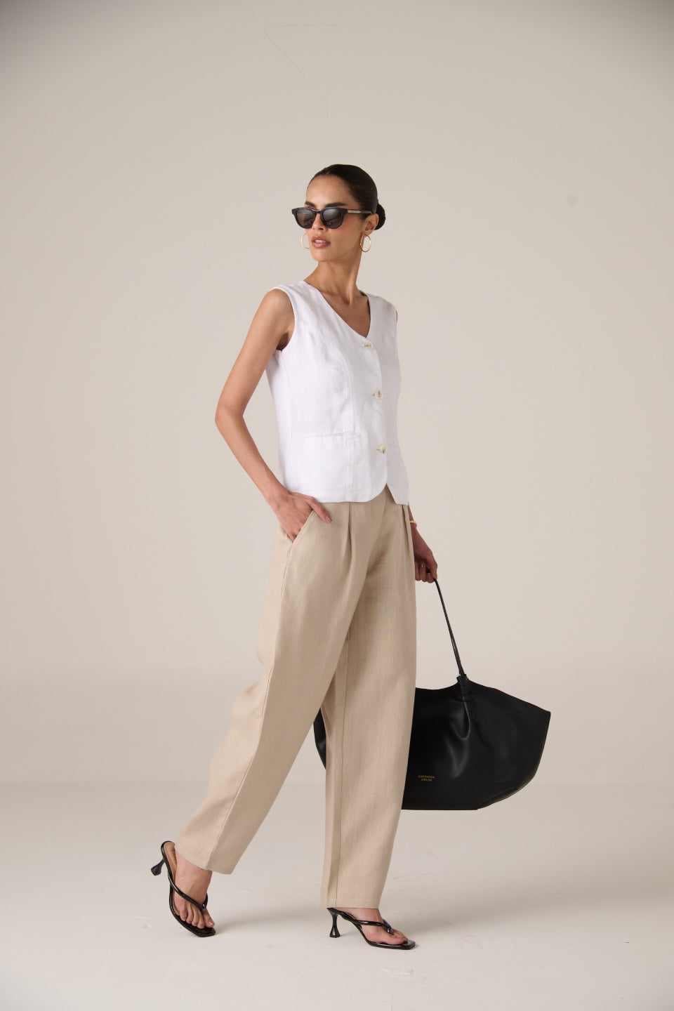  Linen Balloon Trousers - Women - Warm Khaki
