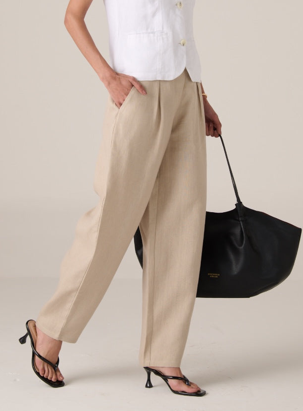  Linen Balloon Trousers - Women - Warm Khaki 