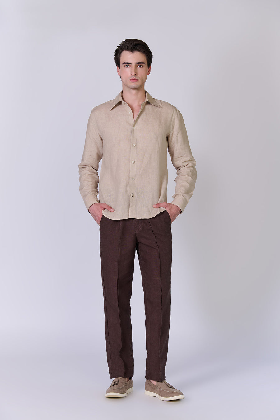 Monture Milano Linen Trousers for men in chocolate brown — image 2