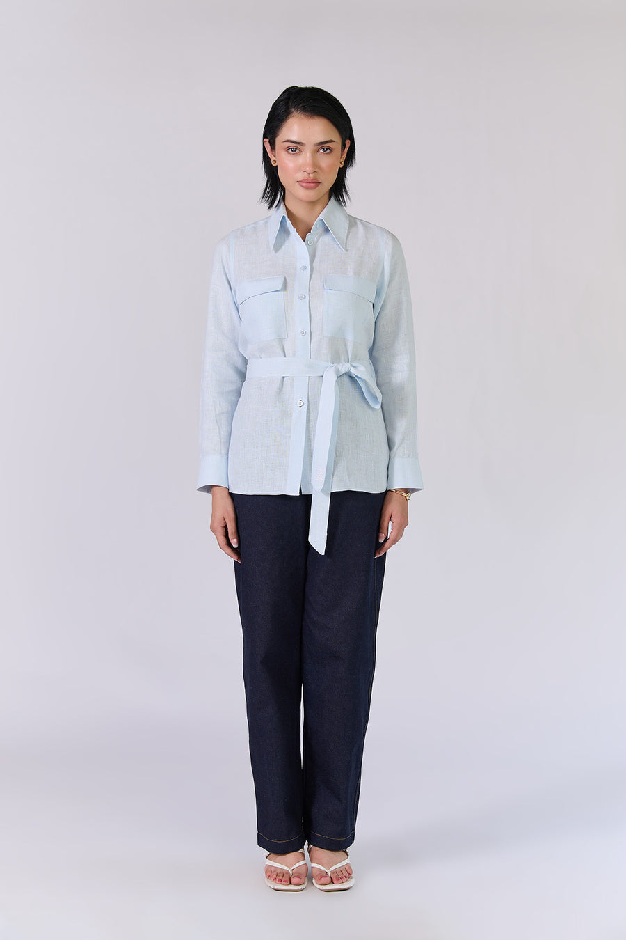 Monture Belted Hemp Shirt for women in baby blue — image 2